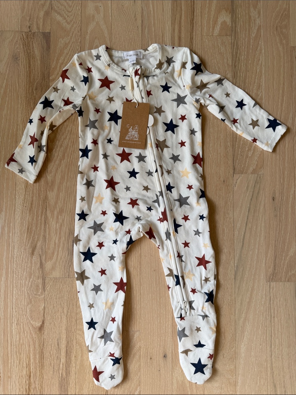 Two-way zipper Footed One-Piece - Cream with Multicolor Stars